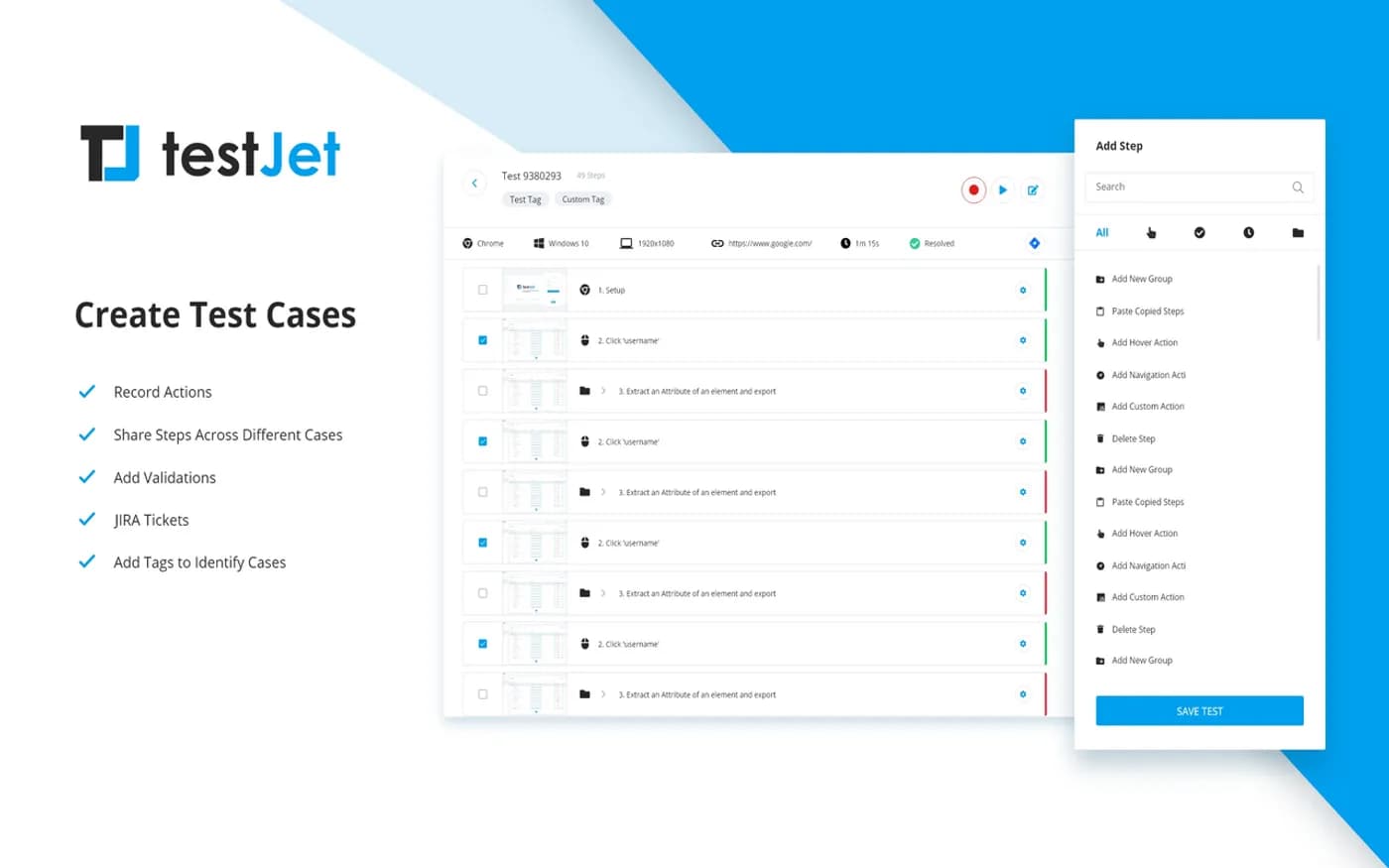 TestJet — screen